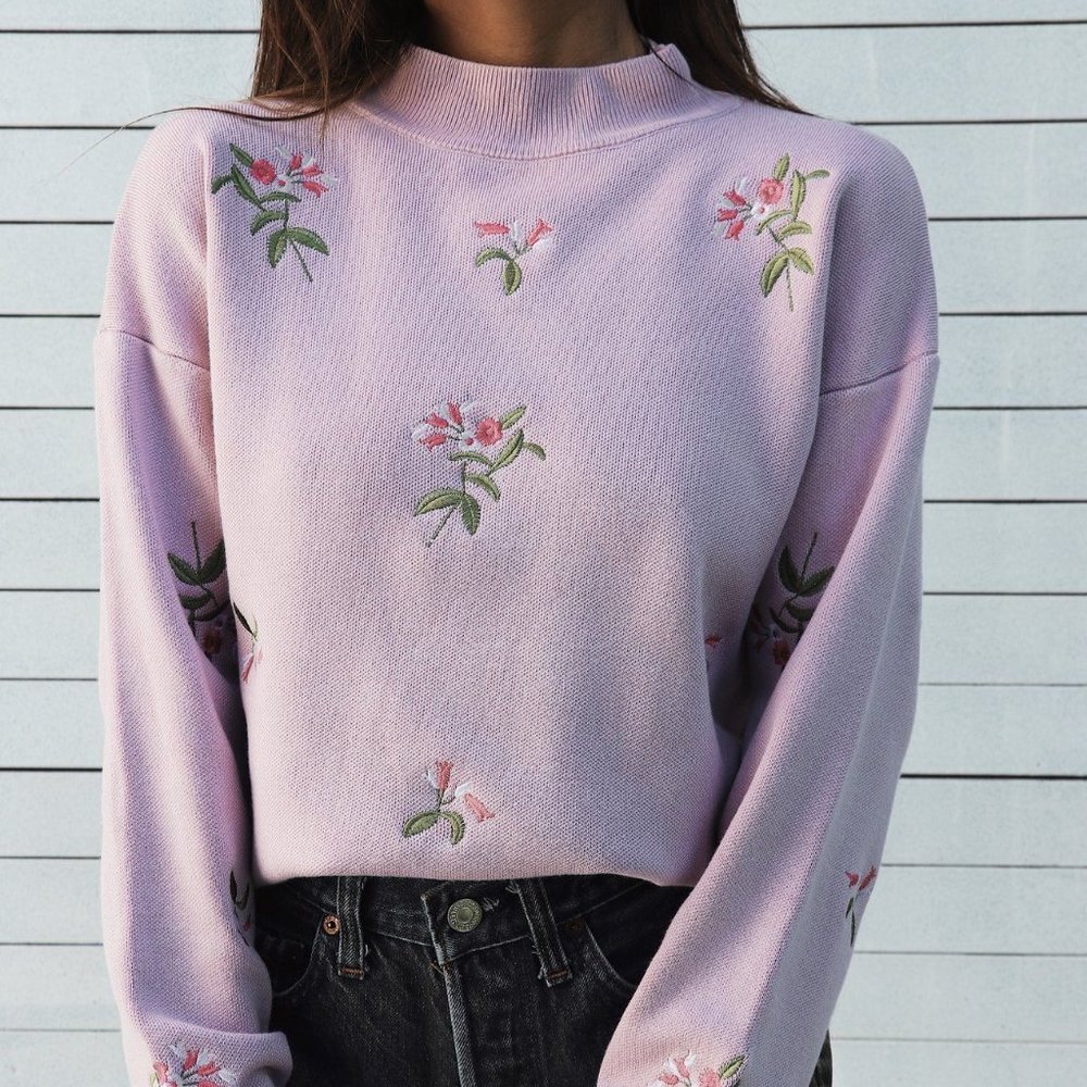 CryBaby lavender embroidered floral sweater